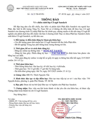 Thông báo Chiêu sinh lớp Cổ ngữ Sanskrit 2025