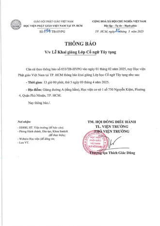 Thông báo về Lễ khai giảng Lớp Cổ ngữ Tây Tạng 2025