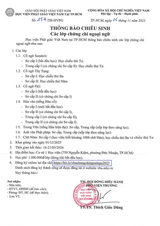 Thông báo Chiêu sinh Các lớp chứng chỉ ngoại ngữ 2025
